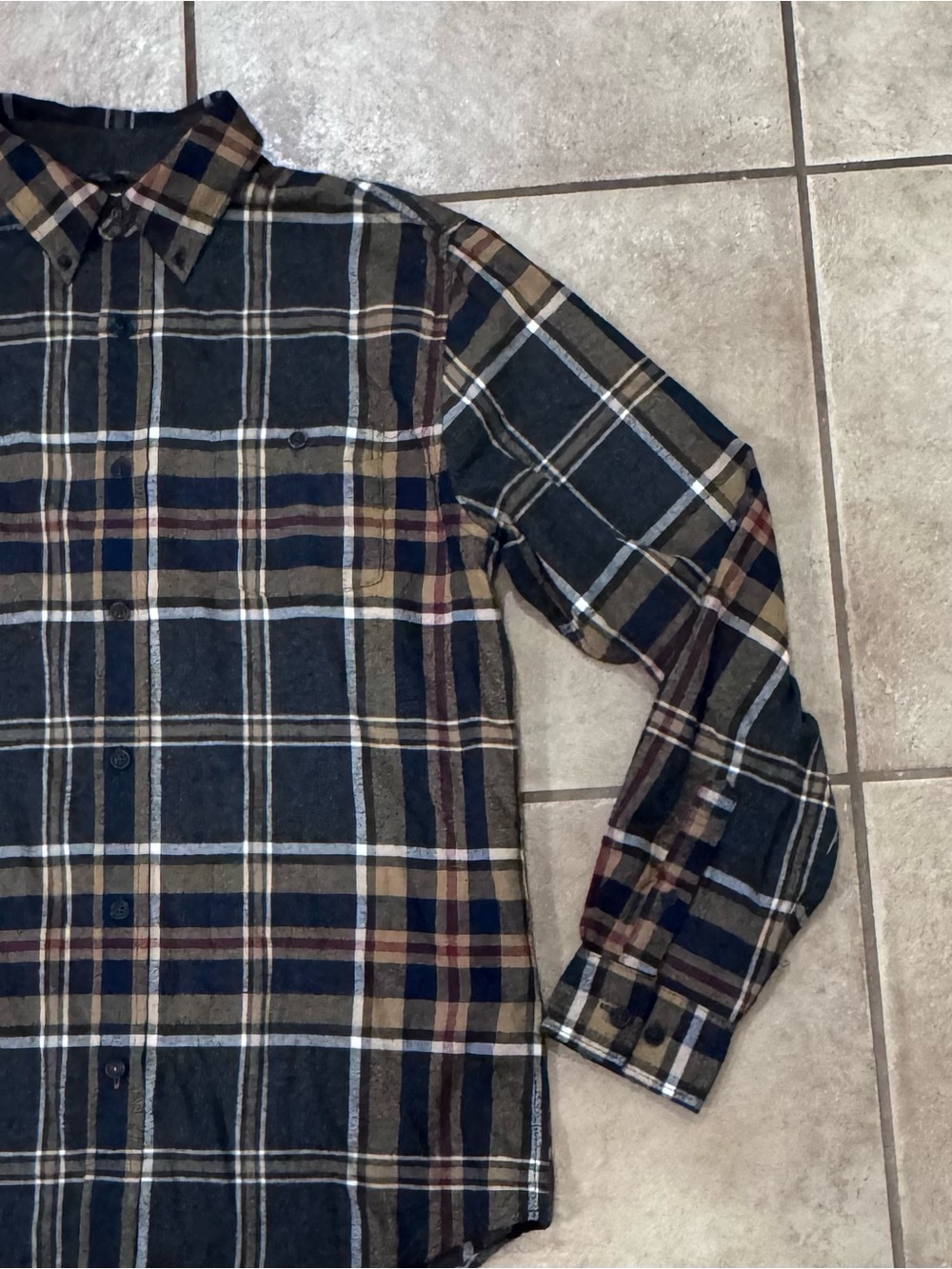 Weatherproof Men's Plaid Button-Down Shirt - Navy, Brown, Cream - Picture 3 of 15